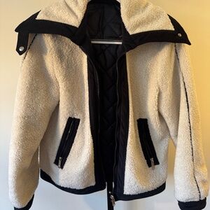 Sam Edelman Short Berber Women's Faux Sherpa Reversible Coat Ivory